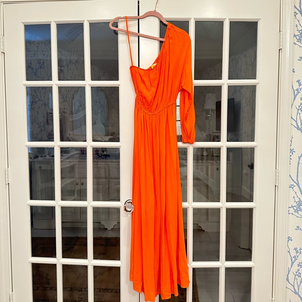 Mara Hoffman Crepe Orange One shoulder maxi